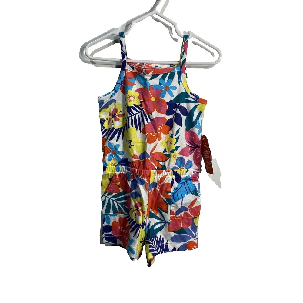 wonder nation baby girls floral tank top romper‎ shorts snaps at legs size 18 m